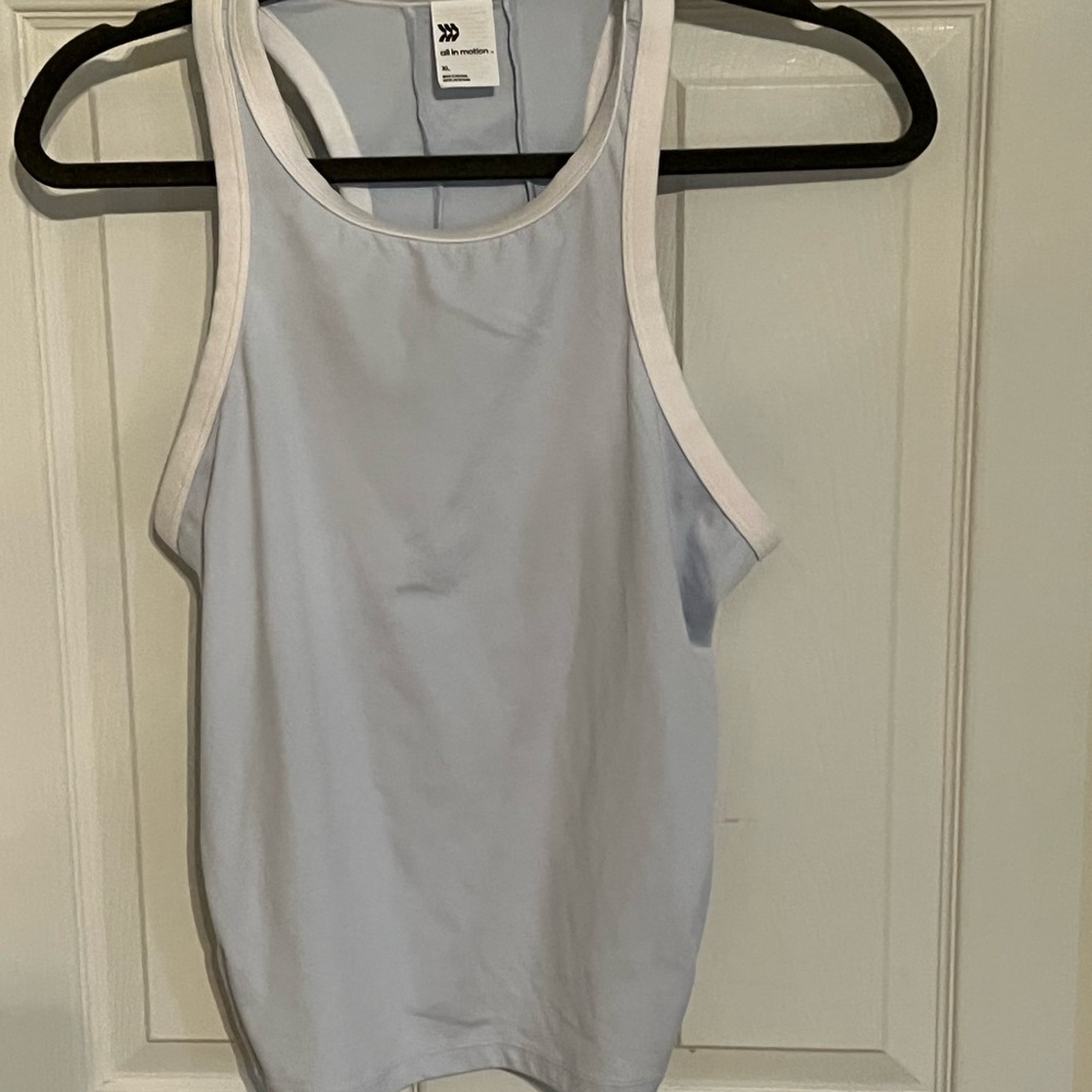 All in Motion White with black XL 2025 High Neck Racerback Tank